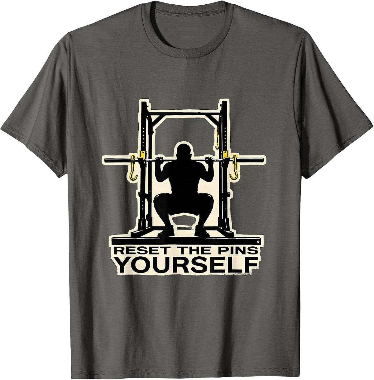 Men's Reset The Pins Yourself Funny Gym Workout Deadpan T-Shirt - Asphalt Grey