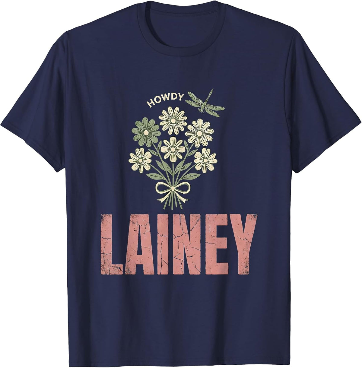 Howdy Lainey Floral Boho Cowgirl Name Western Gift T-Shirt - Navy Blue