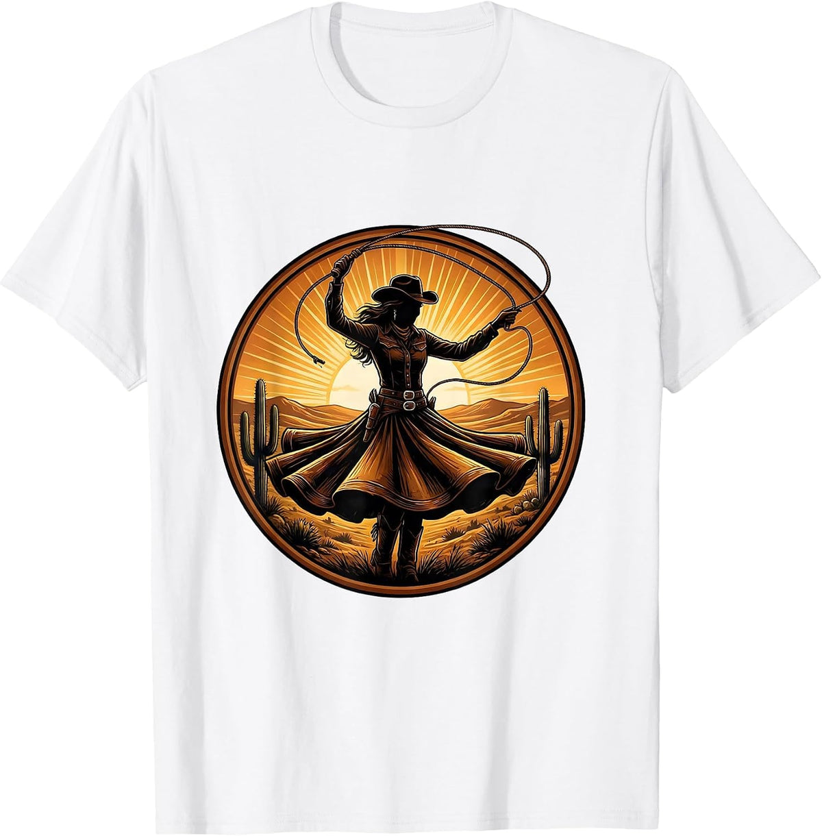 Men's Cowgirl Lasso Sunrise Western Rodeo Graphic T-Shirt - White