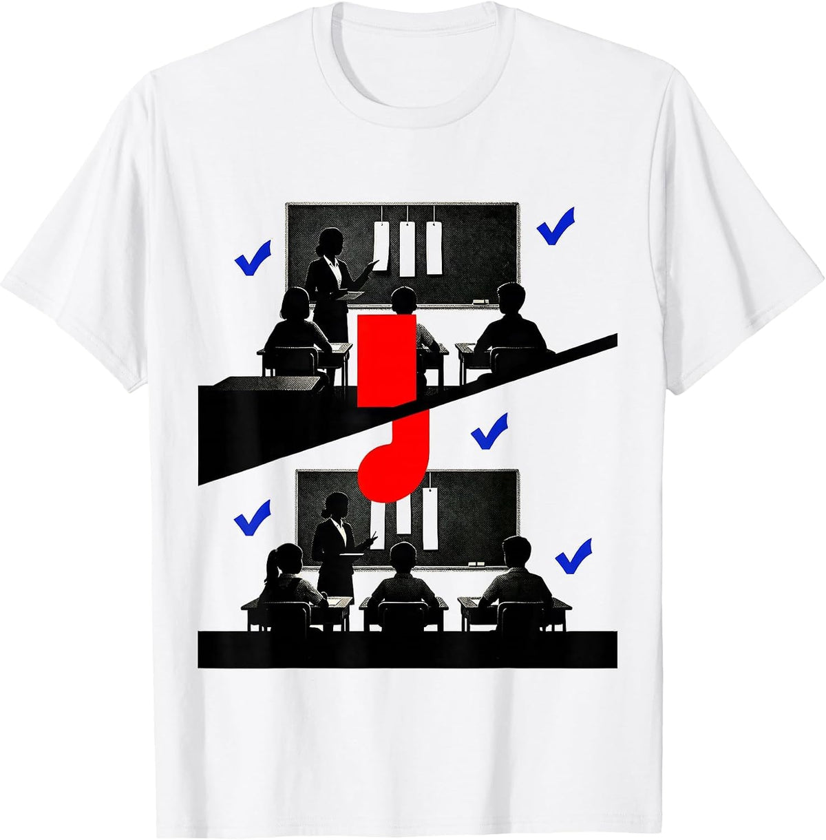 Men's Stacked Classroom Comma Hinge Funny Grammar Teacher Humor T-Shirt - White