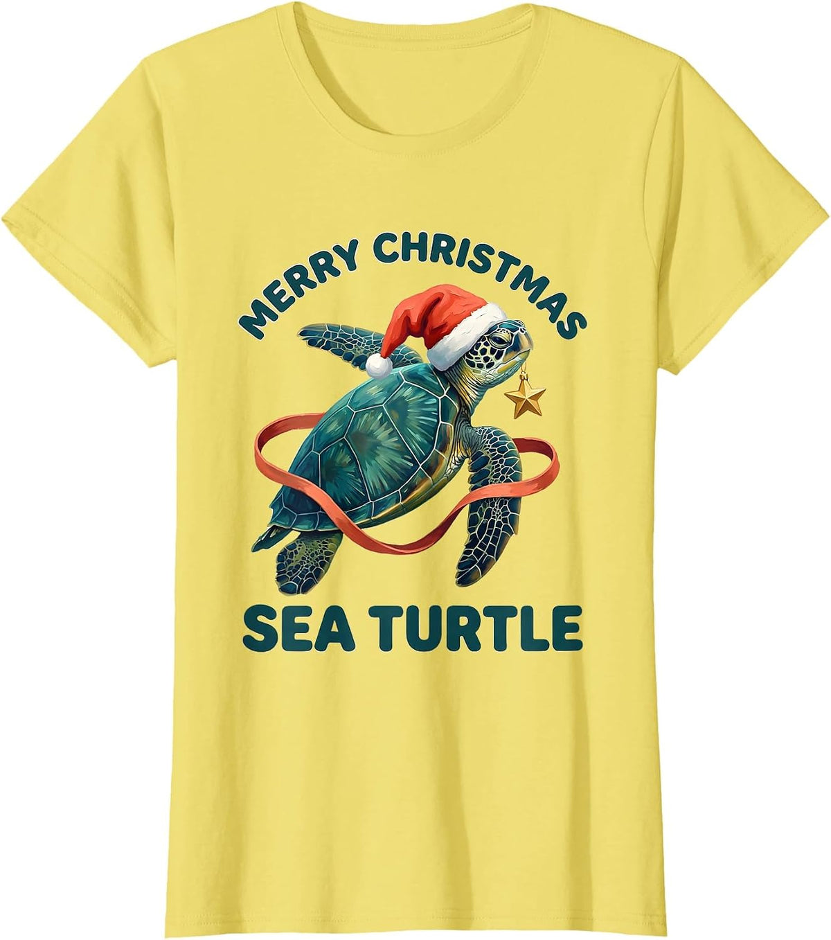 Merry Christmas Sea Turtle Cute Sea Turtle Lover Holiday T-Shirt - Lemon Yellow