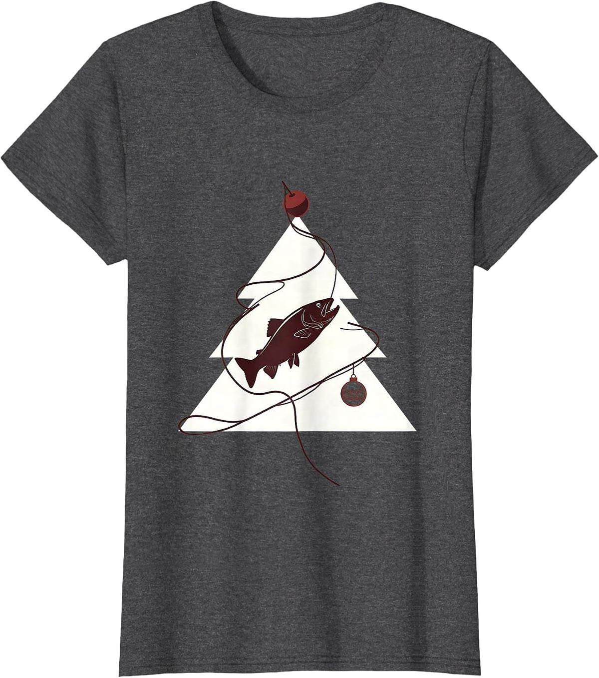 Women's Leaping Trout Christmas Tree Fishing Humor Gift T-Shirt - Dark Heather Grey
