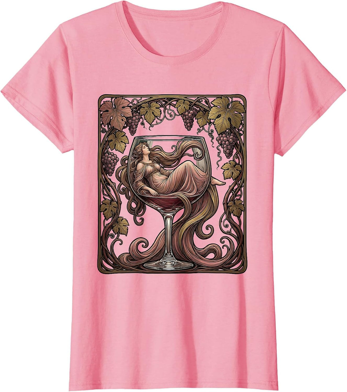 Women's Mimi Lounging in Giant Wine Glass Illustration T-Shirt - Pink