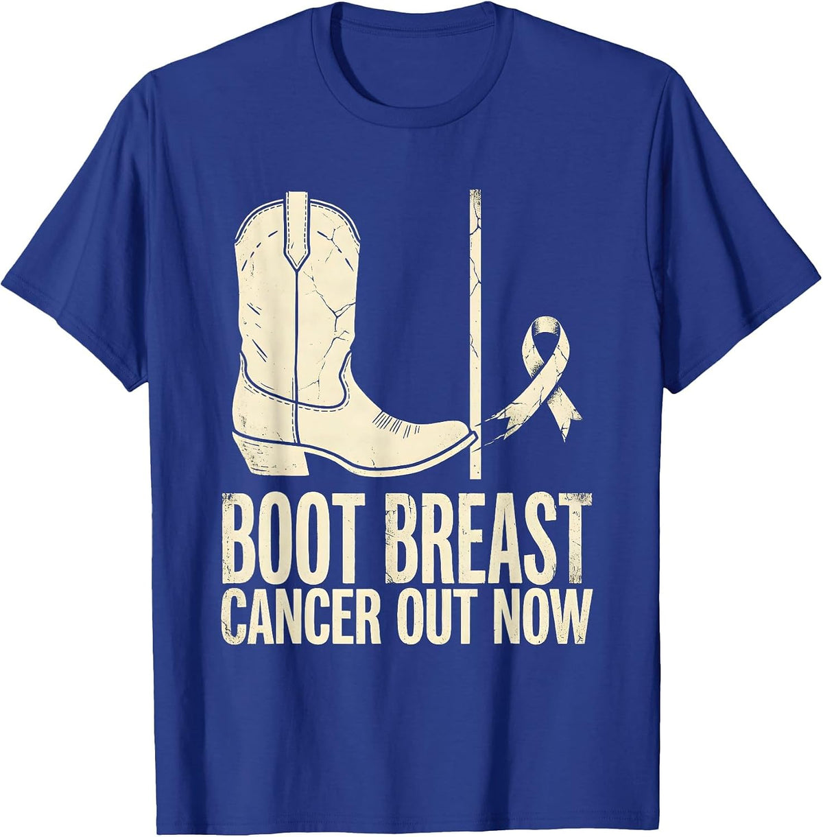 Men's Boot Breast Cancer Out Now Boho Western Cowgirl Awareness T-Shirt - Royal Blue