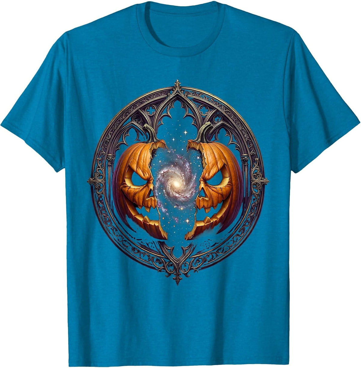 Jack O Lantern Galaxy Universe Cosmic Halloween T-Shirt - Sapphire Blue
