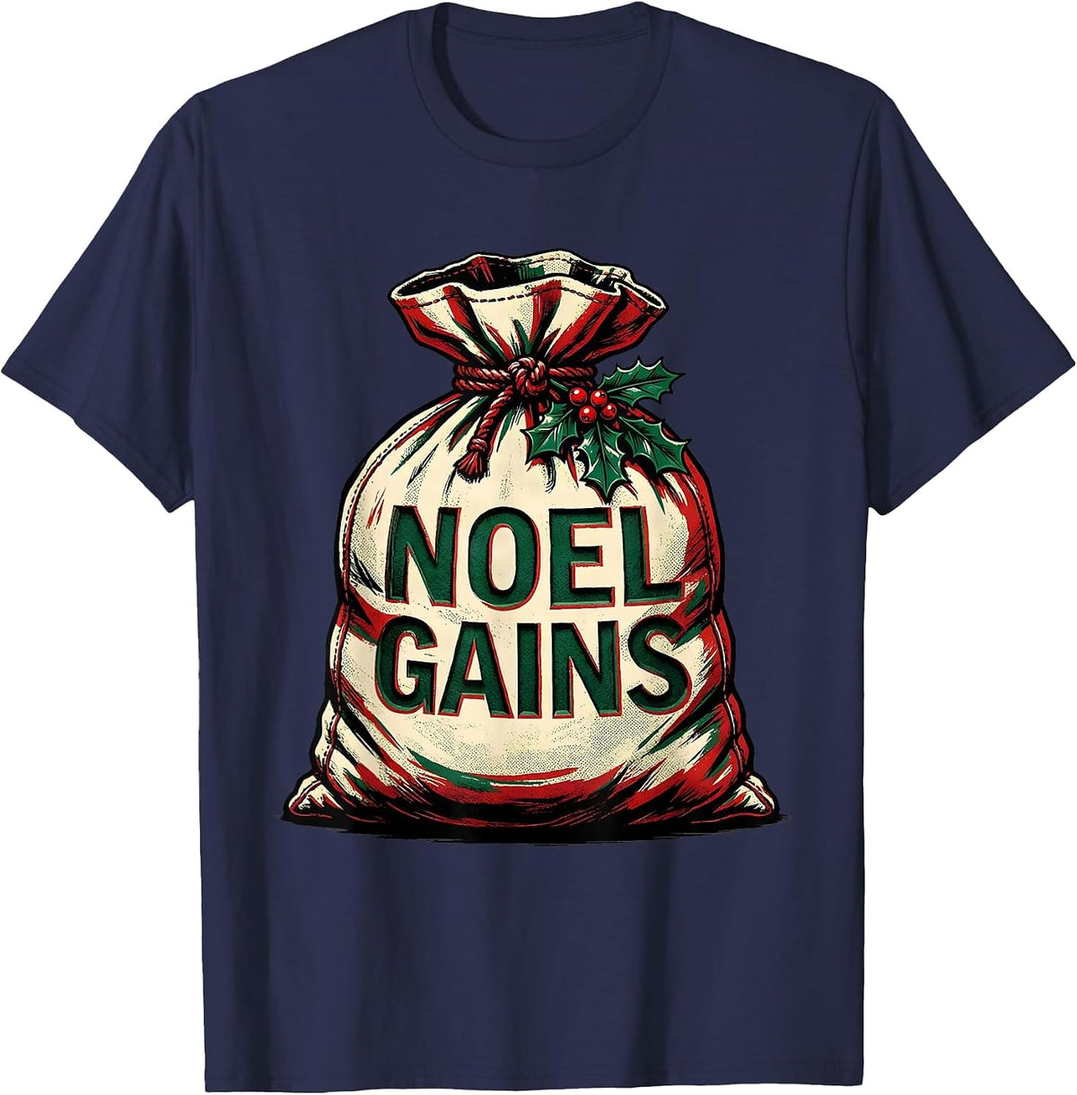 Men's Noel Gains Funny Christmas Gym Bodybuilding Weightlifting T-Shirt - Navy Blue