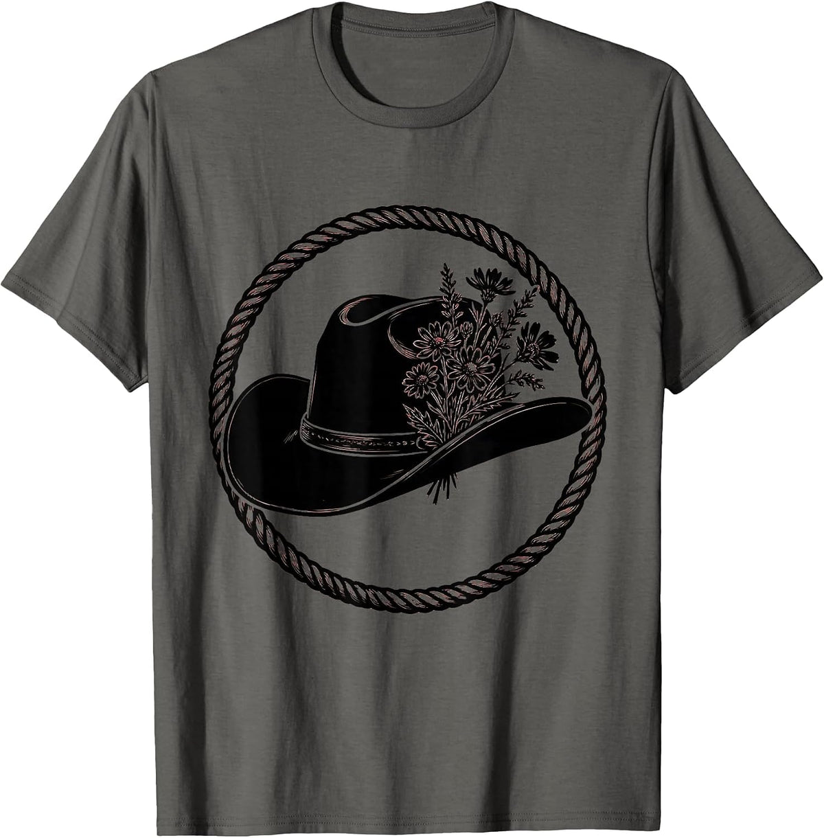 Men's Wildflower Cowgirl Hat Boho Western Graphic T-Shirt - Asphalt Grey