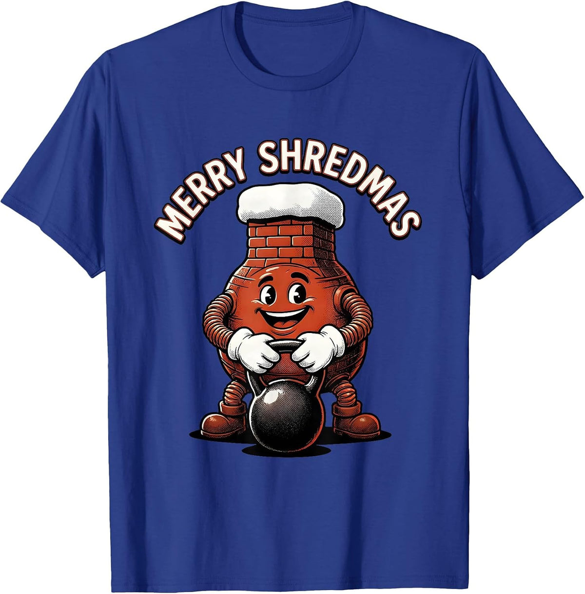 Merry Shredmas Retro Cartoon Funny Christmas Gym T-Shirt - Royal Blue