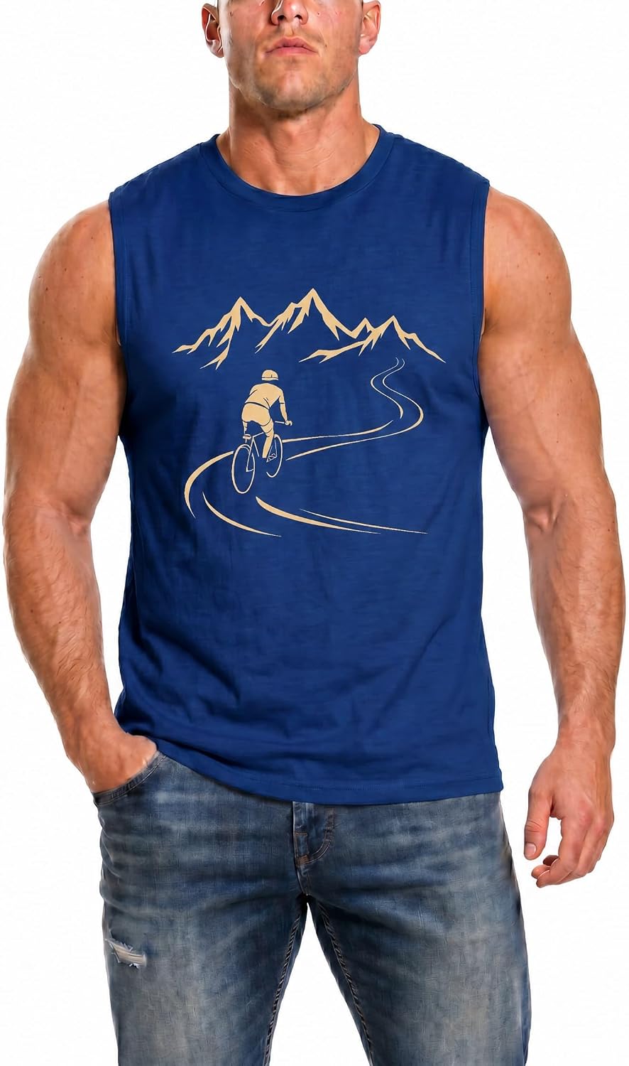 Men's Sleeveless Workout Tank Top, Gym Fitness Bodybuilding Athletic Tee - J9-blue