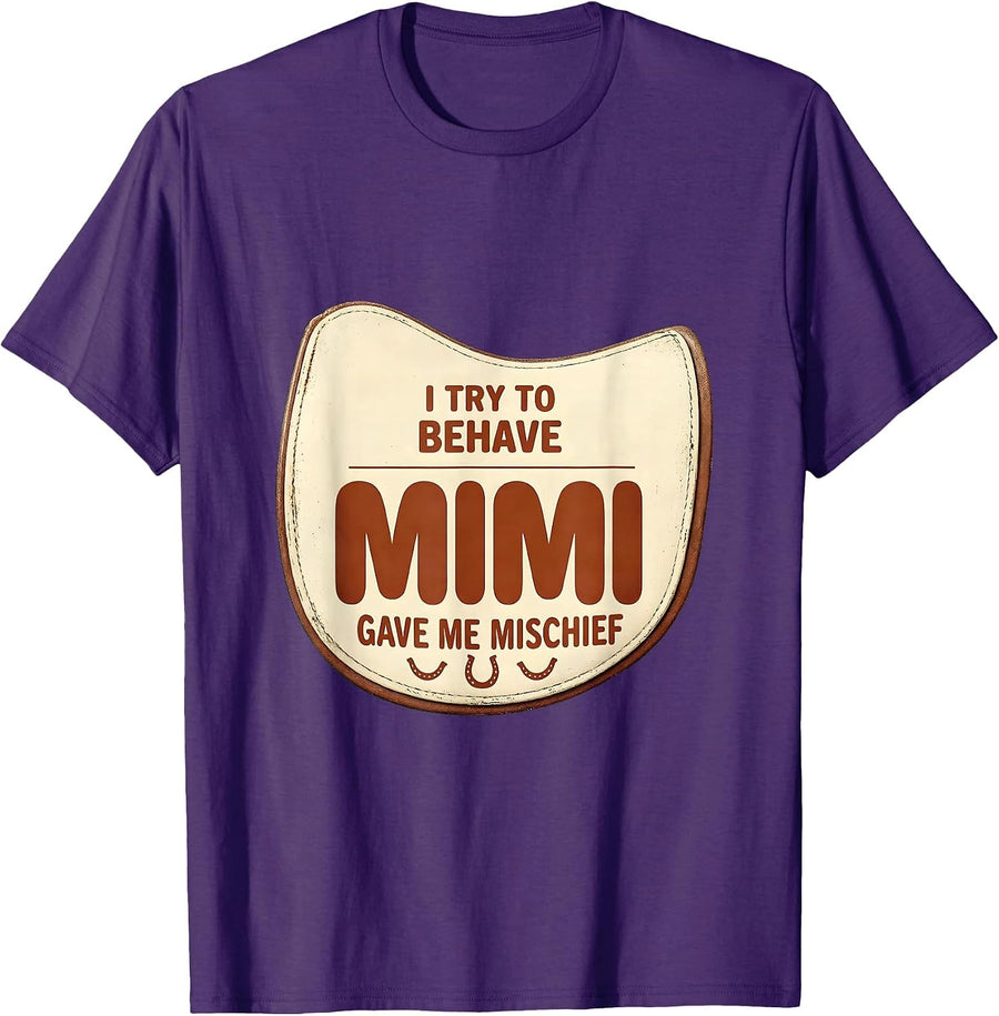 Men's I Try To Behave, Mimi Gave Me Mischief Vintage Funny T-Shirt - Purple