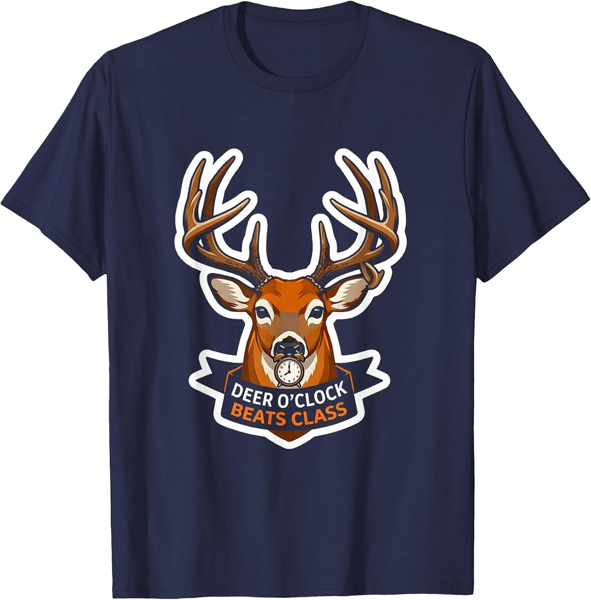 Deer O'Clock Beats Class Funny Hunting Dad Humor T-Shirt - Navy Blue