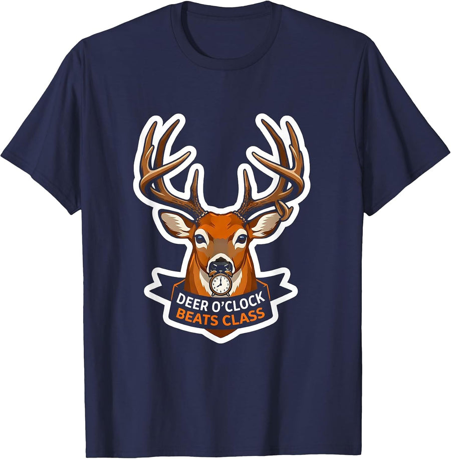 Deer O'Clock Beats Class Funny Hunting Dad Humor T-Shirt - Navy Blue
