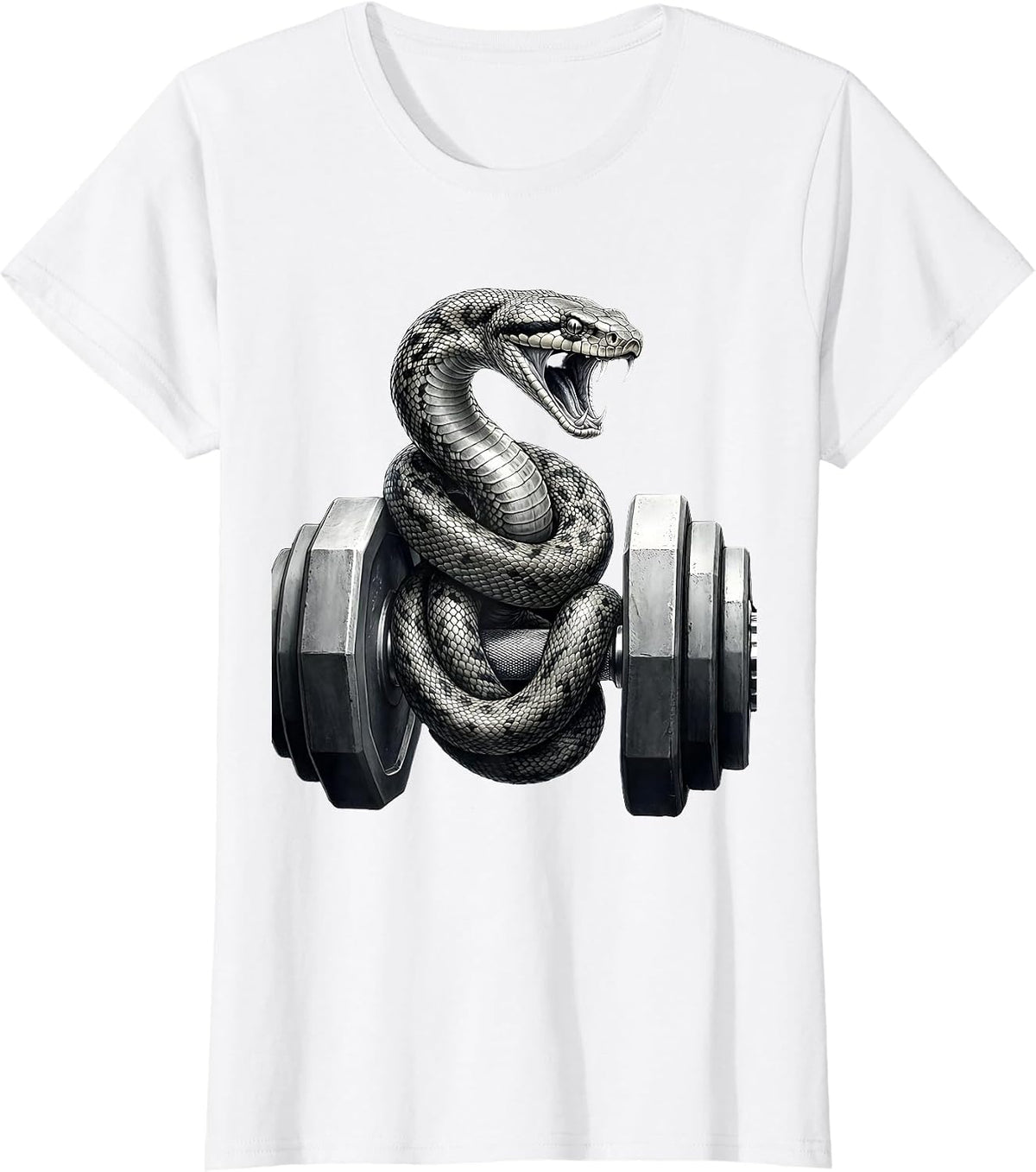 Snake Coiled Around Dumbbell Workout Graphic T-Shirt - White