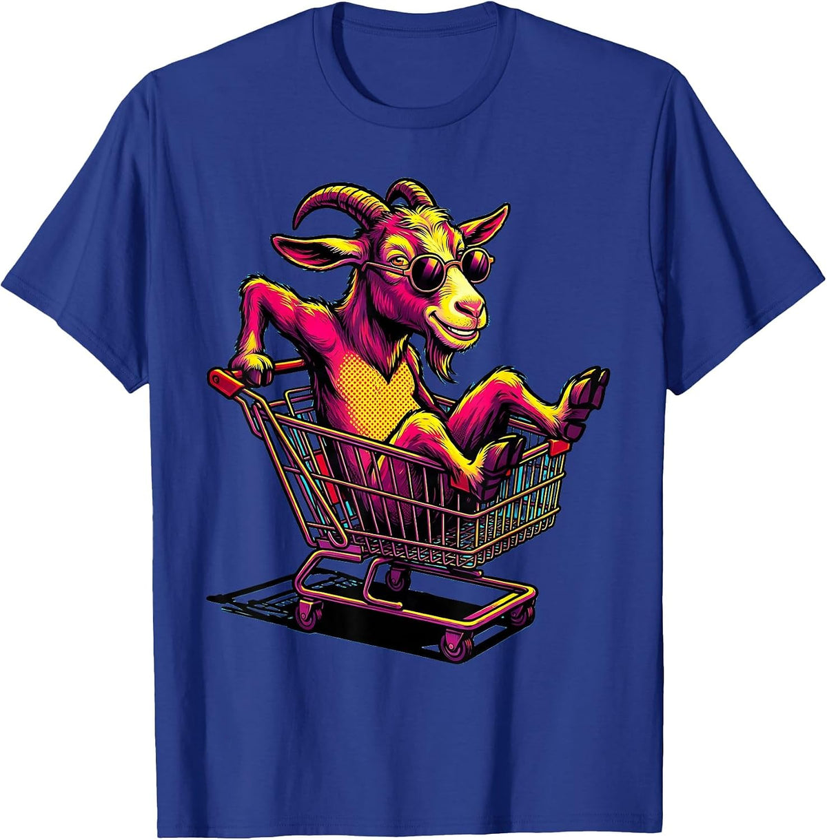 Men's Goat in Sunglasses Shopping Cart Climber T-Shirt - Royal Blue
