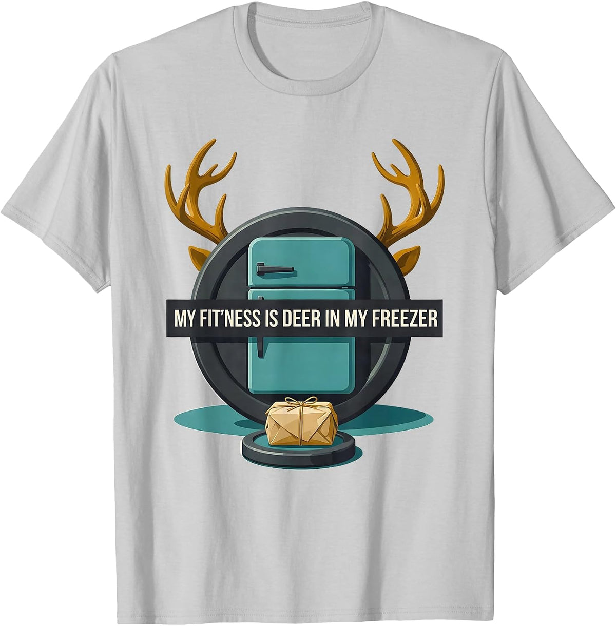 Men's My Fit'ness Is Deer In My Freezer Funny Hunting Dad Joke T-Shirt - Silver Grey