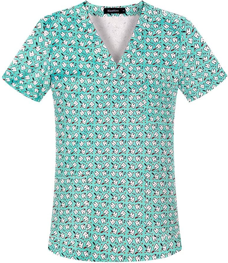 Tooth Printing Dentistry Workwear Nursing Scrubs Women Tops Hospital Medical T-Shirt Short Sleeved Doctor Work Clothes -