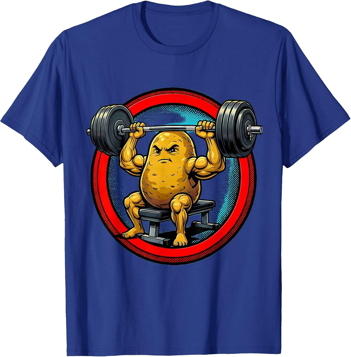 Funny Potato Weightlifting Gym Humor Graphic T-Shirt - Royal Blue
