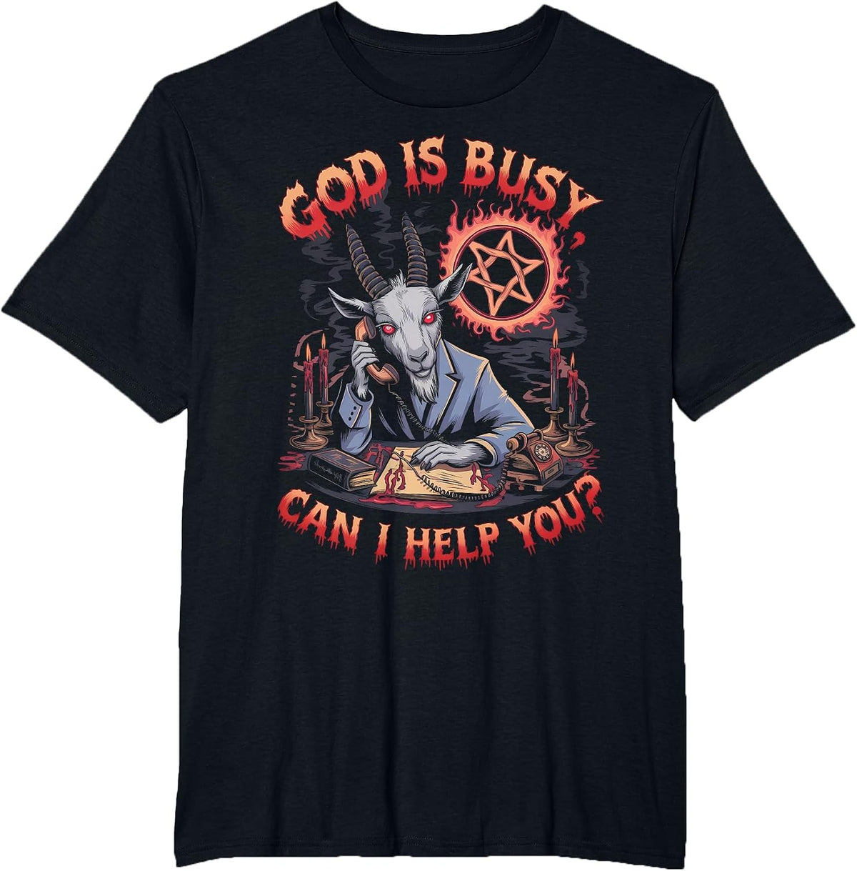 Satanic Goat Office Demon Occult Funny Sarcastic T-Shirt - Black