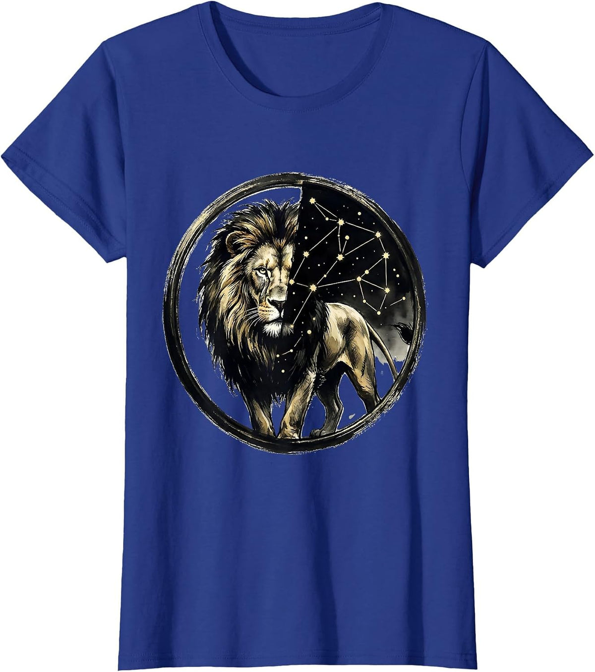 Women's Lion Constellation Star Map Celestial Art Design T-Shirt - Royal Blue