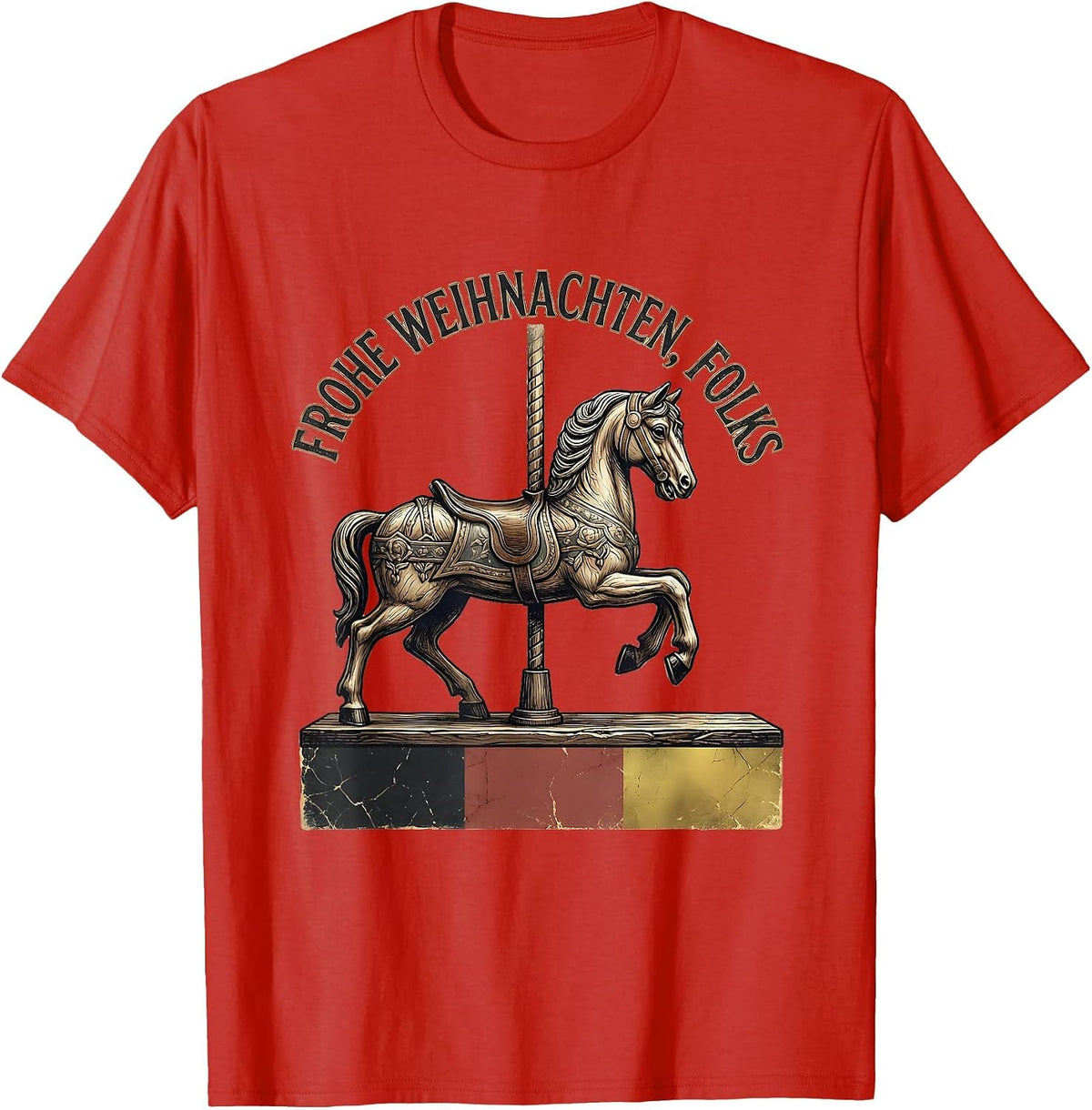 Men's Frohe Weihnachten, Folks Distressed German Heritage Humor T-Shirt - Red