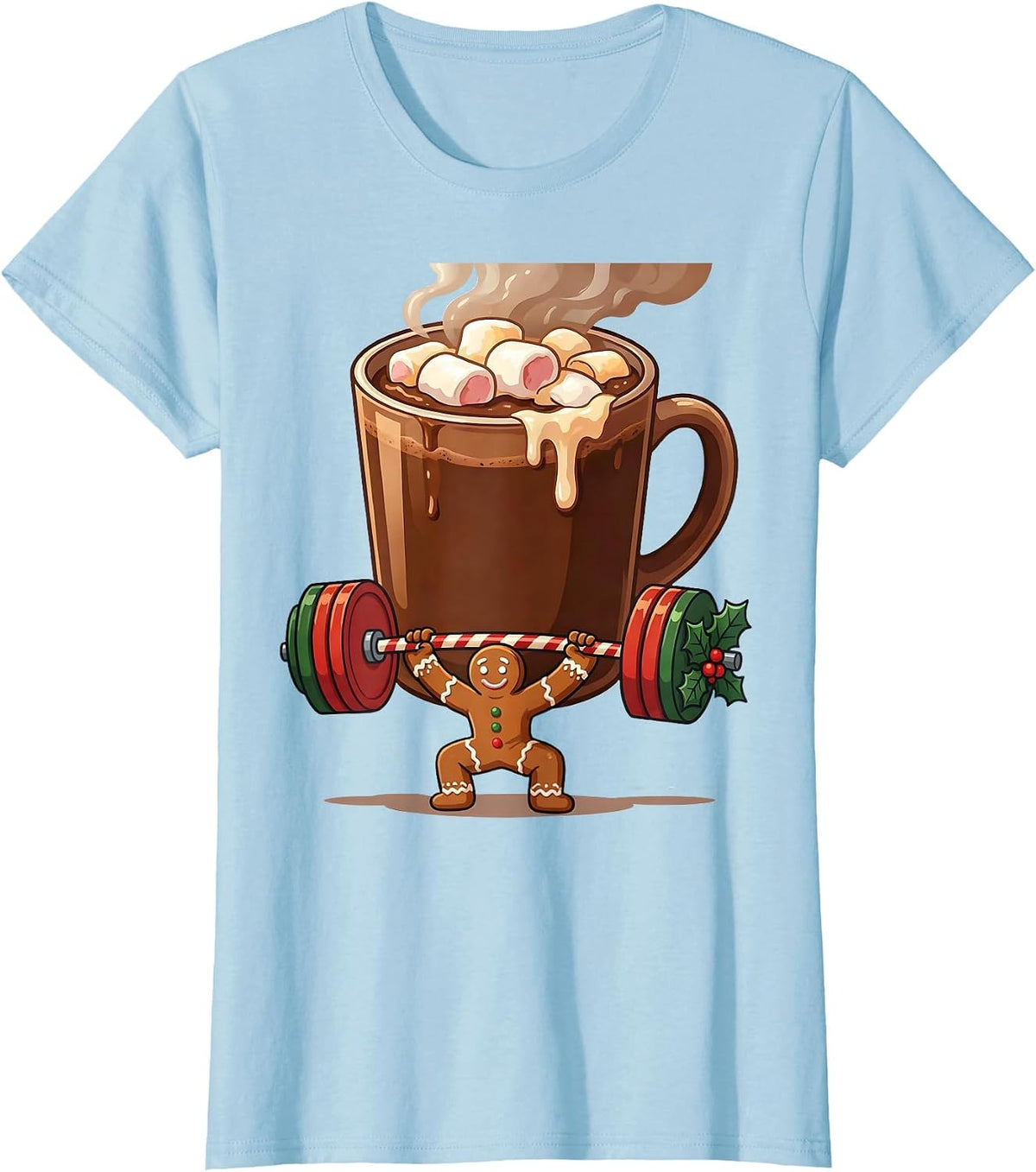 Women's Gingerbread Lifter Gym Humor Christmas Weightlifting Gift T-Shirt - Baby Blue