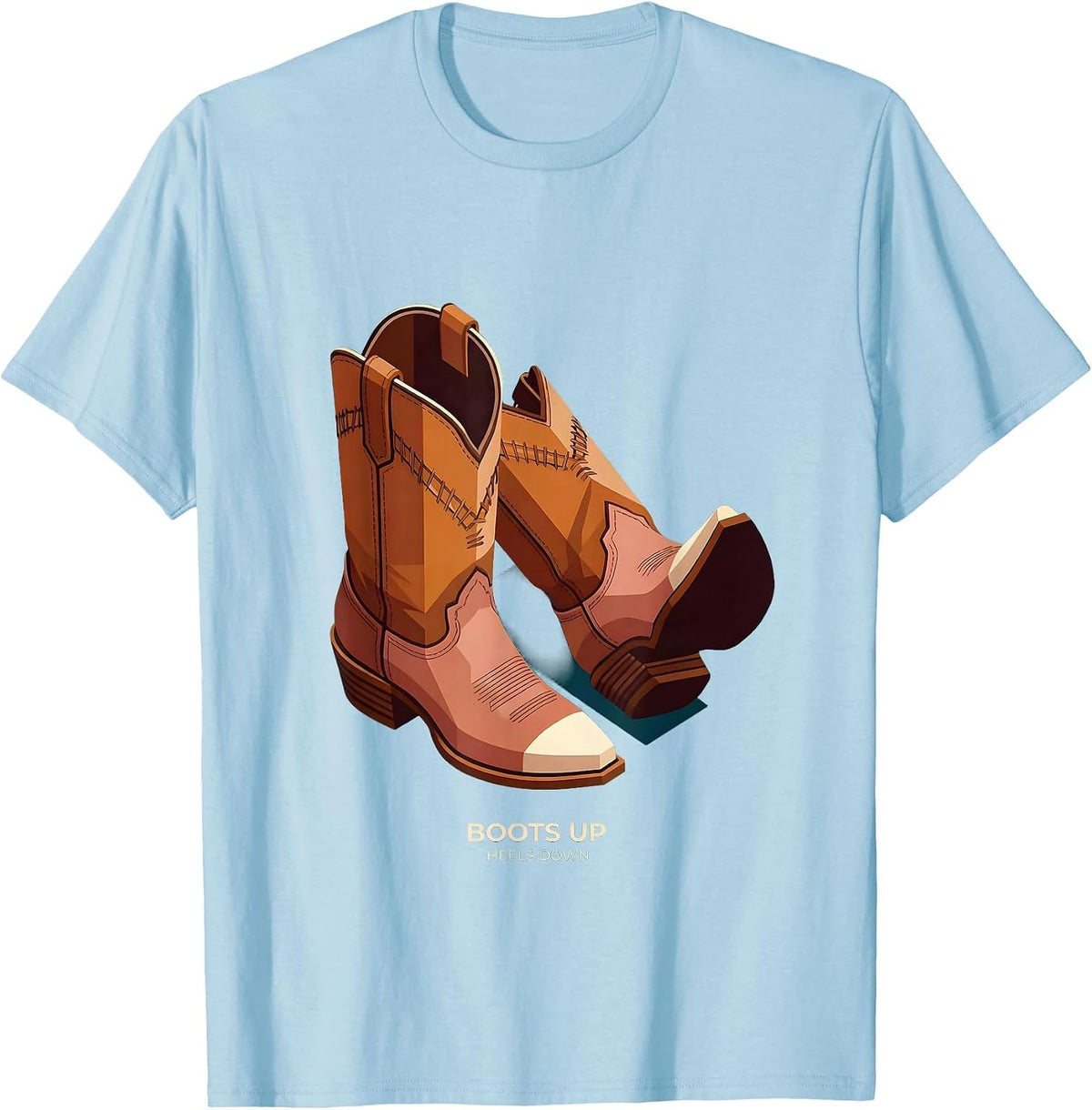 Men's Boots Up Heels Down Rodeo Cowgirl Design T-Shirt - Baby Blue