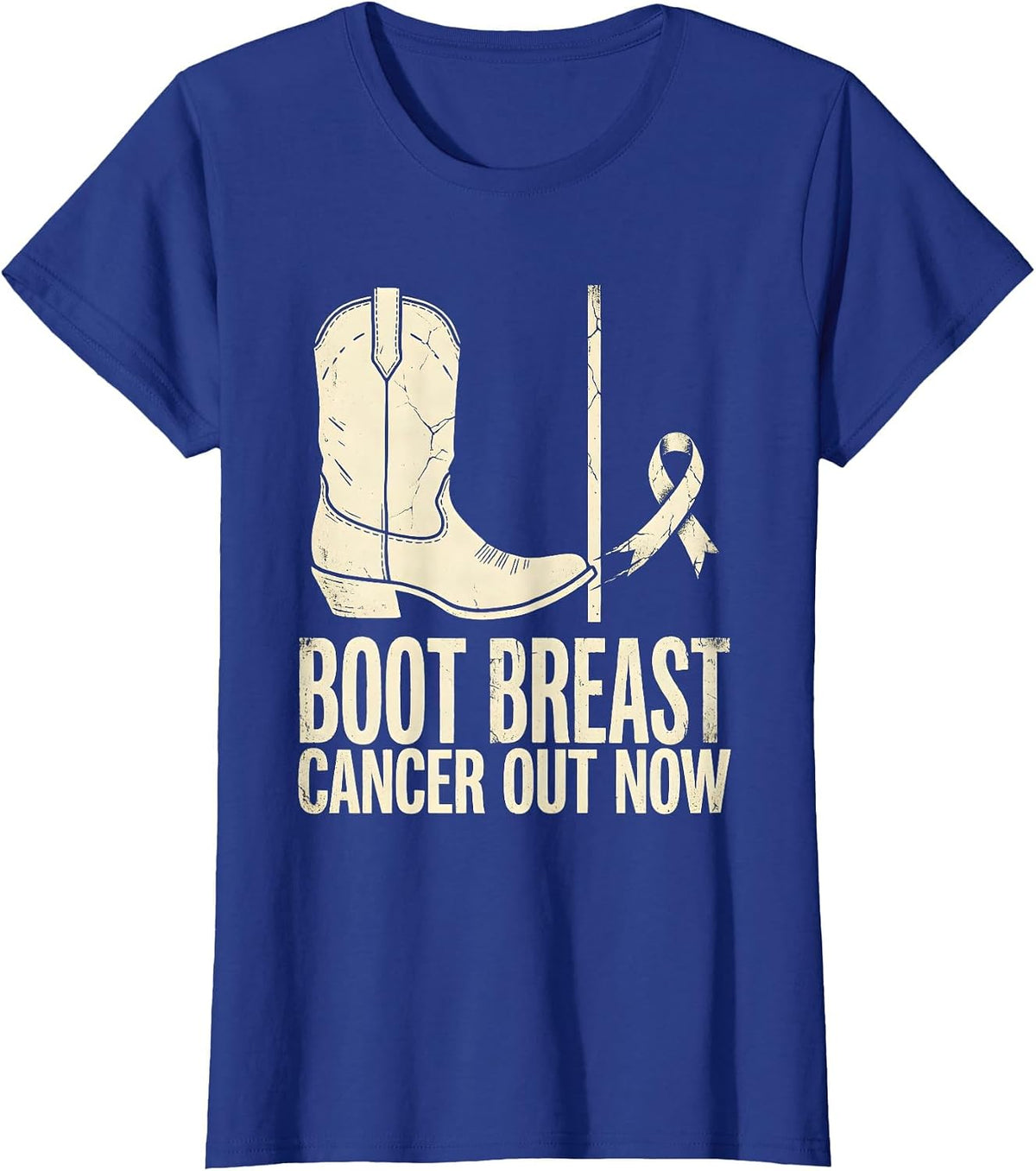 Women's Boot Breast Cancer Out Now Boho Western Cowgirl Awareness T-Shirt - Royal Blue