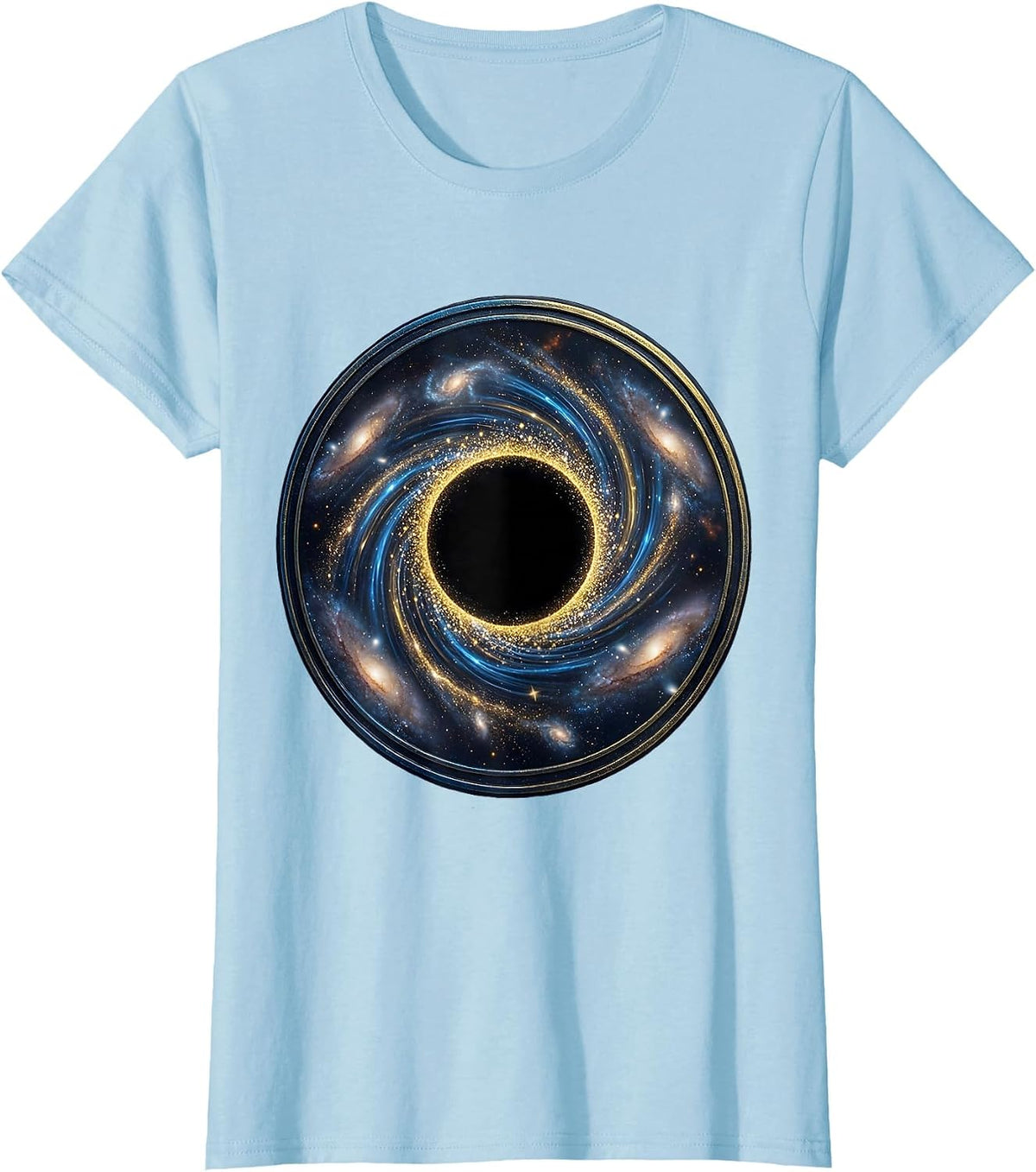 Women's Black Hole Swirling Stardust Galaxy Space Art T-Shirt - Baby Blue