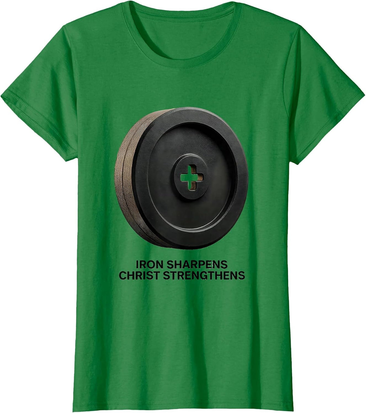 Women's Iron Sharpens, Christ Strengthens Faith Gym Christian T-Shirt - Kelly Green