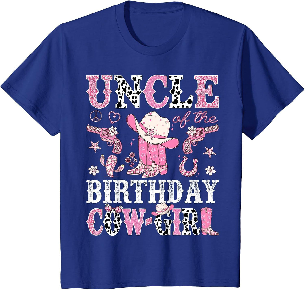 Uncle of The Birthday Cowgirl Pink Disco Rodeo Western T-Shirt - Royal Blue