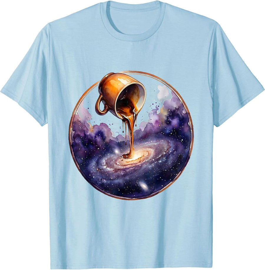 Men's Galaxy Poured From a Coffee Cup Illustration T-Shirt - Baby Blue