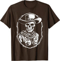 Cowboy Skeleton Skull Vintage Boho Western T-Shirt - Brown