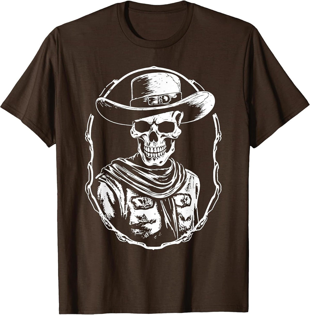 Cowboy Skeleton Skull Vintage Boho Western T-Shirt - Brown