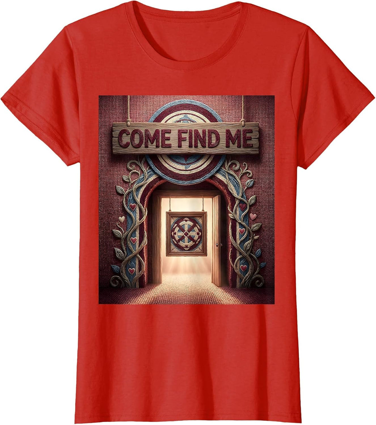 Women's Come Find Me Contemporary Tapestry School Counselor Student T-Shirt - Red