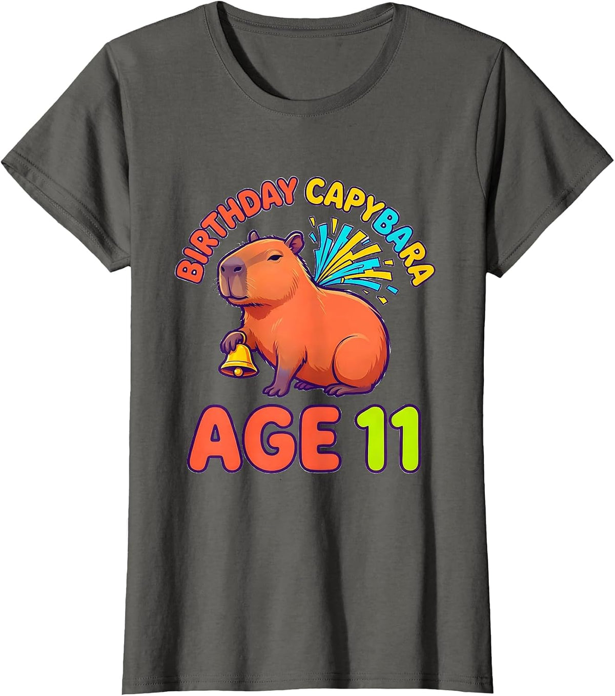 Women's Birthday Capybara Age 11 Funny Animal Lover Party T-Shirt - Asphalt Grey