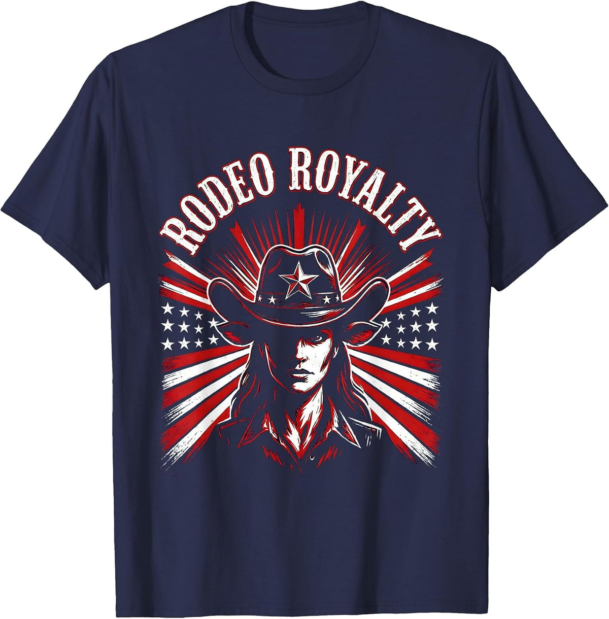 Rodeo Royalty Black Cowgirl Western Design T-Shirt - Navy Blue