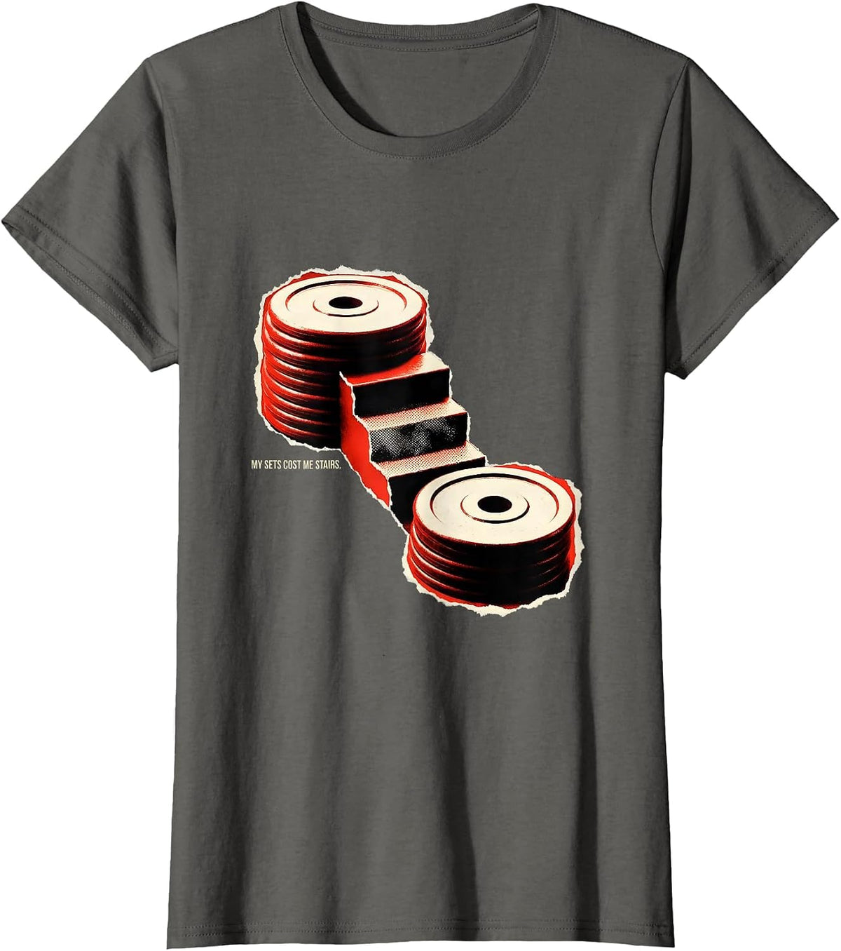 Women's My Sets Cost Me Stairs Funny Gym Workout Weightlifting Humor T-Shirt - Asphalt Grey