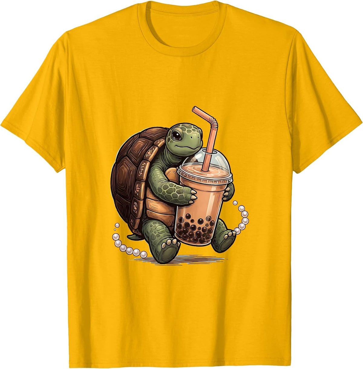Men's Kawaii Turtle Boba Tea Lover Cute Anime Girl Gift T-Shirt - Golden Yellow