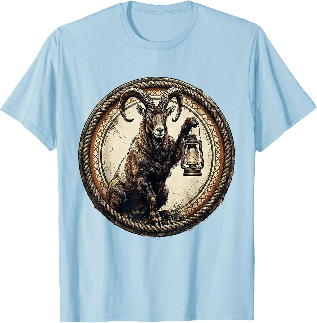 Men's Goat Standing on Hind Legs Holding a Lantern T-Shirt - Baby Blue
