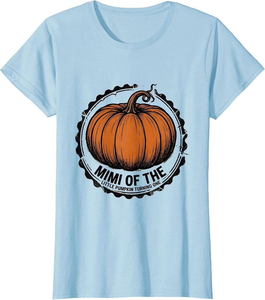 Women's Mimi Of The Little Pumpkin Turning One Family First Birthday T-Shirt - Baby Blue