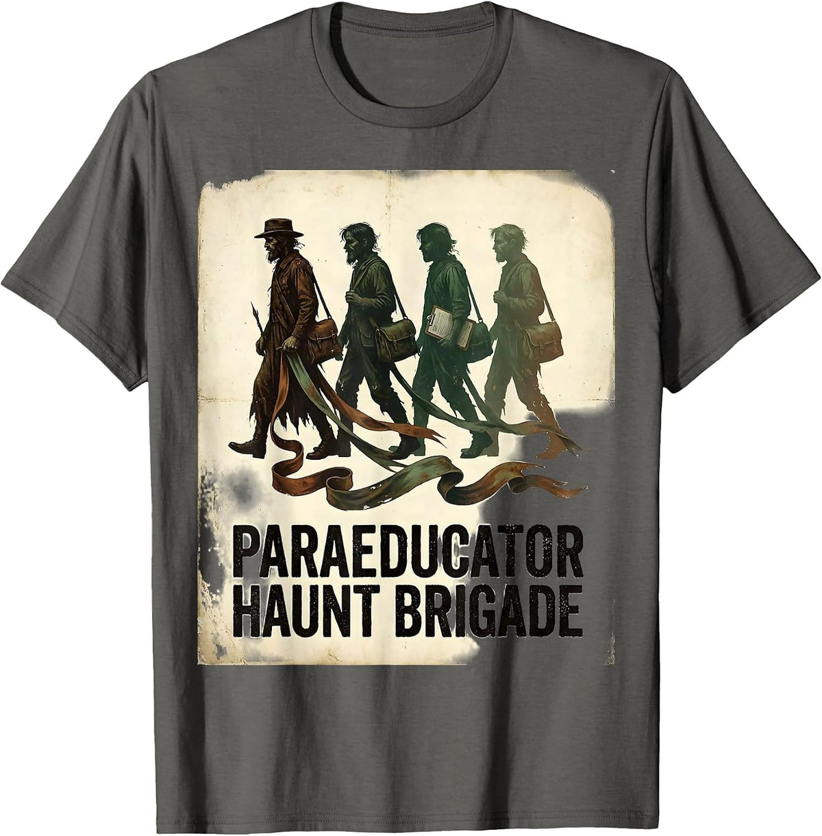 Paraeducator Haunt Brigade Vintage Ghost Paraeducator T-Shirt - Asphalt Grey