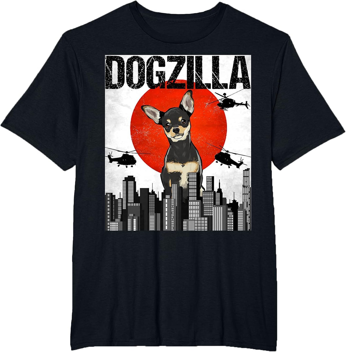 Funny Vintage Japanese Dogzilla Black Chihuahua T-Shirt - Black