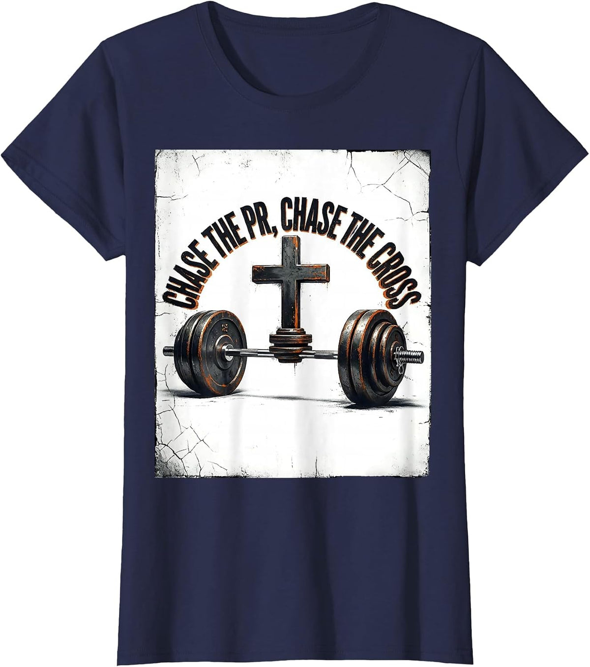 Women's Chase The PR Chase The Cross Distressed Christian Gym T-Shirt - Navy Blue