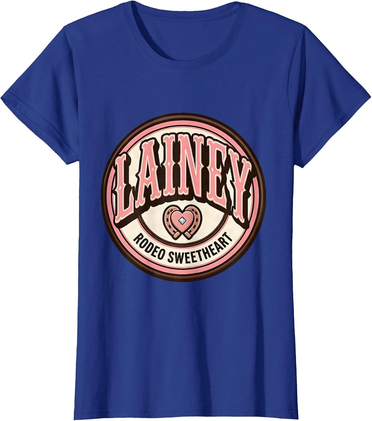 Women's Lainey Rodeo Sweetheart Cowgirl Glam Personalized Name Gift T-Shirt - Royal Blue