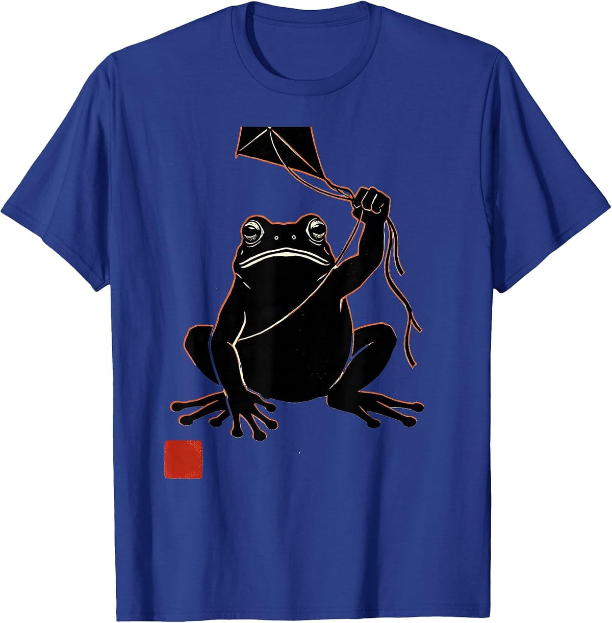 Grumpy Frog Japanese Ink Art Hobbyist Graphic T-Shirt - Royal Blue