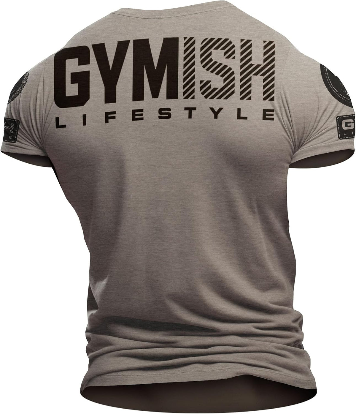 Gymish Lifestyle Mens T-Shirts Graphic Tees, Short Sleeve Sports Shirt - 3. Gymish Lifestyle Warm Grey Branded