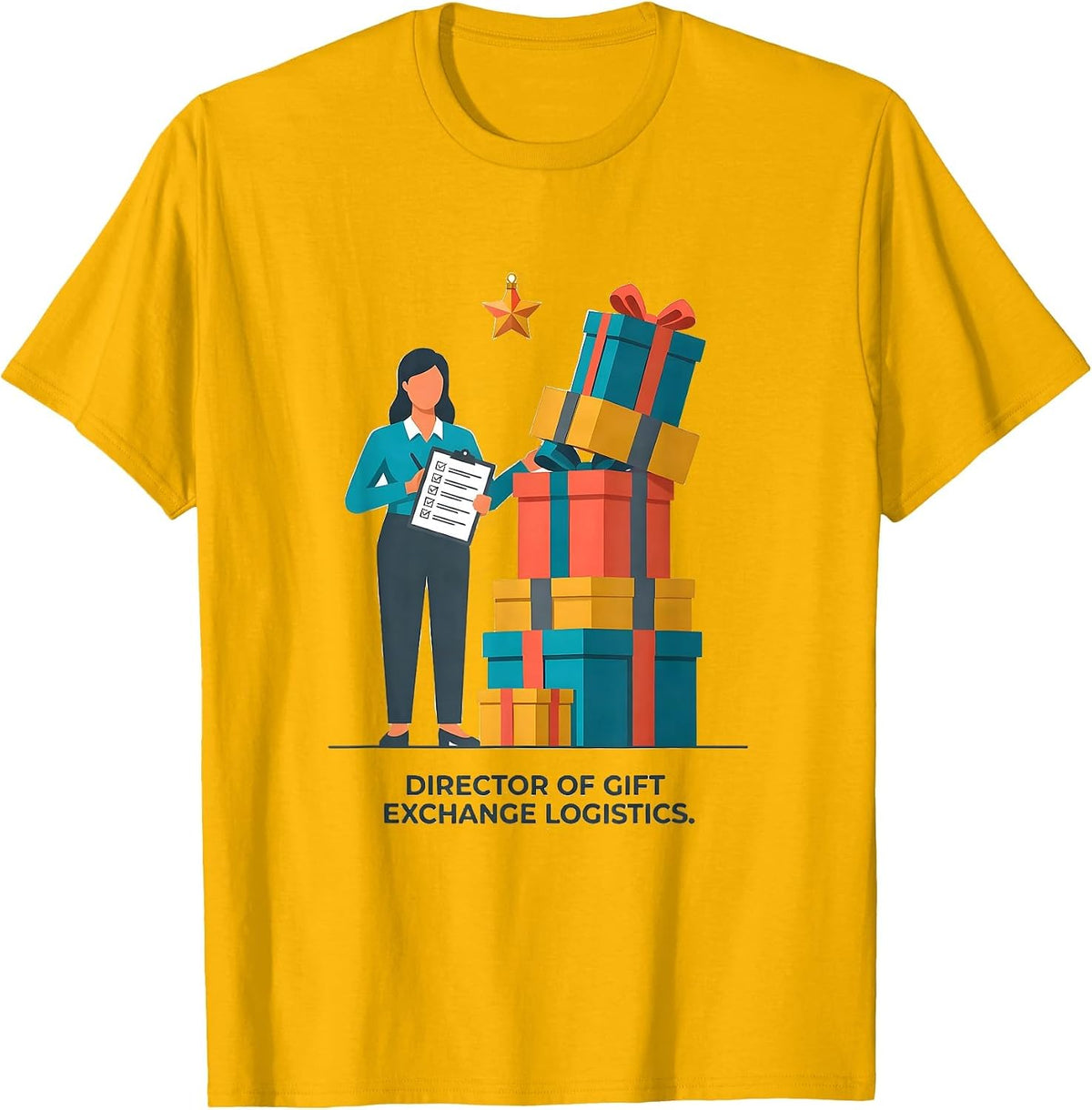 Men's Director Of Gift Exchange Logistics Funny Teacher Christmas T-Shirt - Golden Yellow
