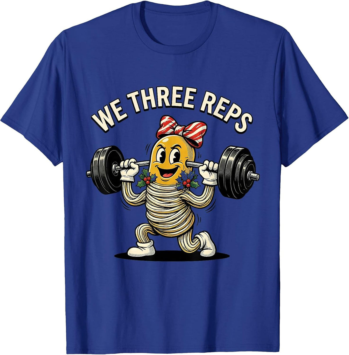 We Three Reps Retro Cartoon Christmas Gym Workout Humor T-Shirt - Royal Blue