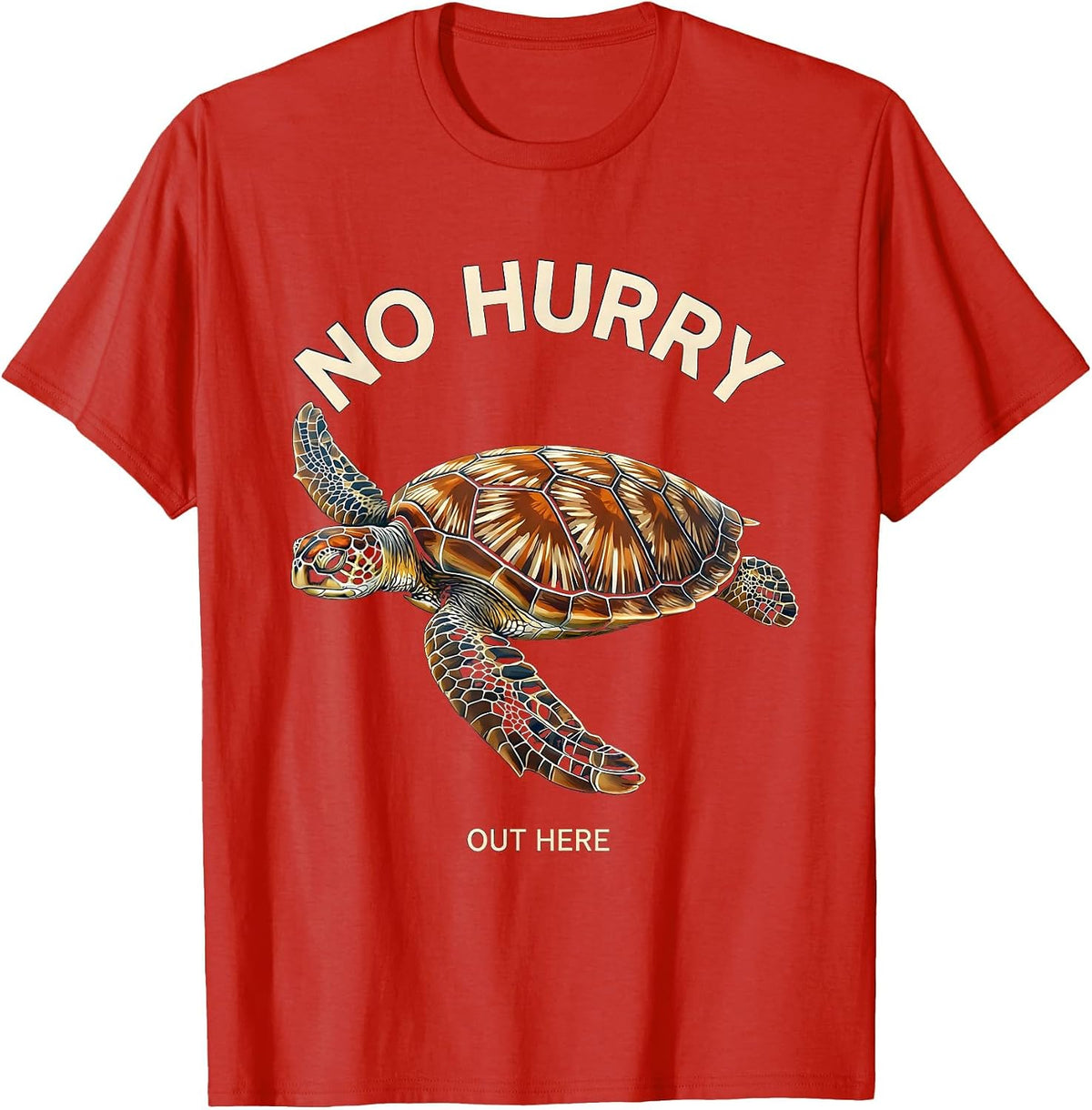 Men's No Hurry Out Here Disrupted Stripe Sea Turtle Tropical T-Shirt - Red