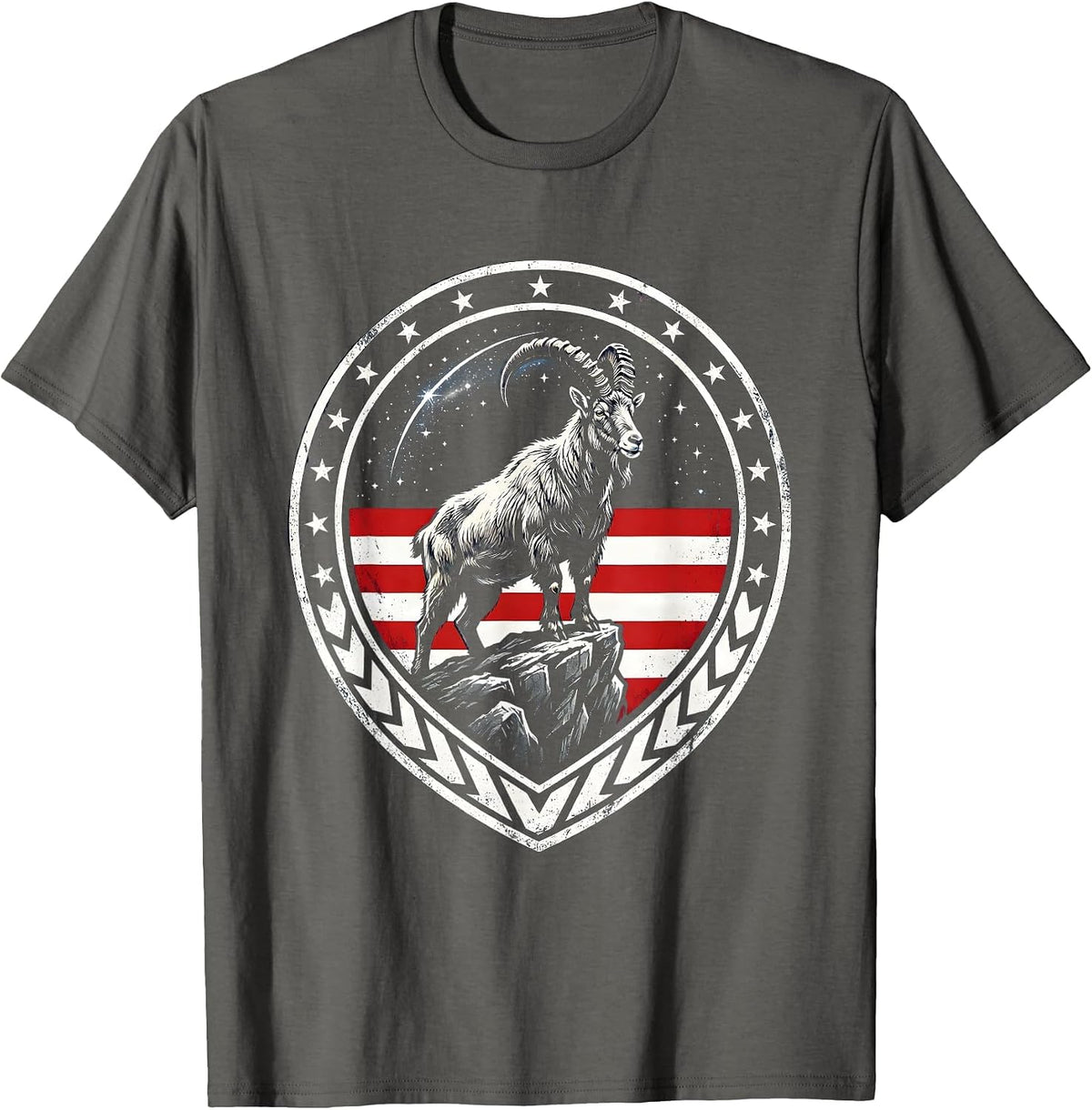 Mountain Goat Rocky Cliff USA Wildlife Art T-Shirt - Asphalt Grey